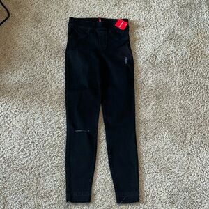 Spanx Jean-ish Distressed Skinny Stretch Black Jeggings Jeans in Medium Wash